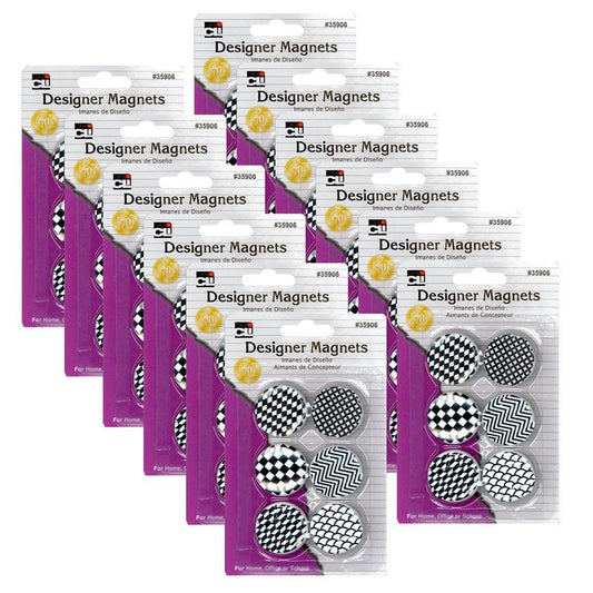 Designer Button Style Magnets, Super Strong, 6 Per Pack, 12 Packs