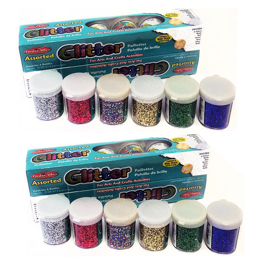 Creative Arts Glitter, Assorted Colors, .75 oz. Shakers, 12 Per Pack, 2 Packs