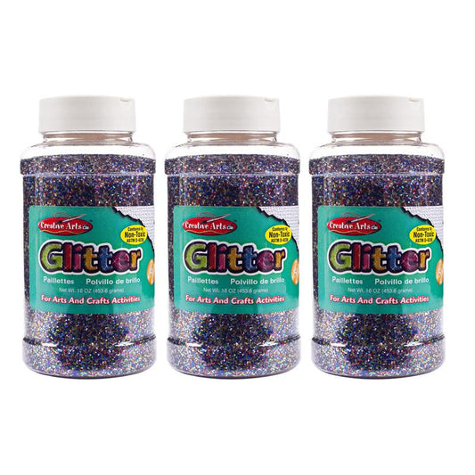 Creative Arts Glitter, 1 lb. Bottle, Multi-Color, Pack of 3