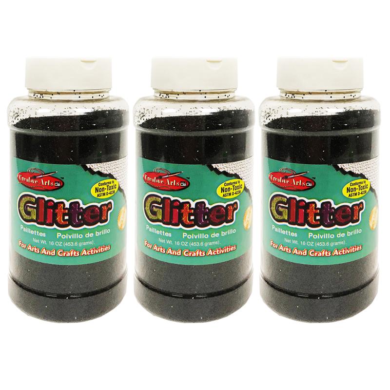 Creative Arts Glitter, 1 lb. Bottle, Black, Pack of 3