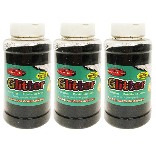 Creative Arts Glitter, 1 lb. Bottle, Black, Pack of 3