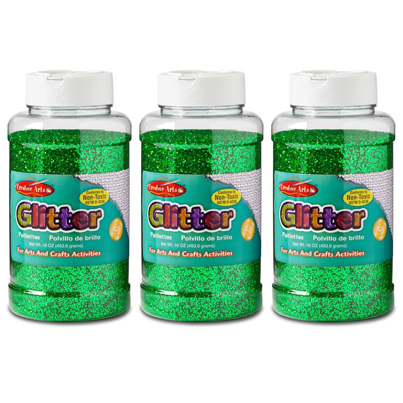 Creative Arts Glitter, 1 lb. Bottle, Green, Pack of 3