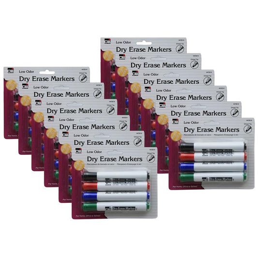 Barrel Style Dry Erase Markers, Chisel Tip, 4 Per Pack, 12 Packs