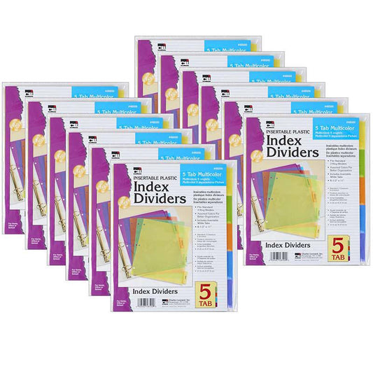 Index Dividers, 5-Tab, Assorted Colors, 5 Per Pack, 12 Packs