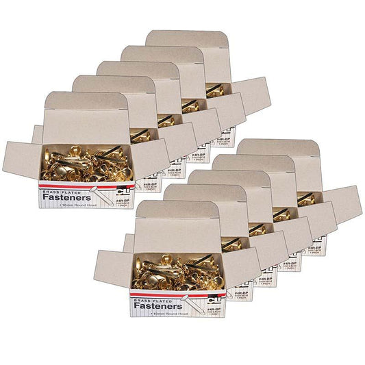 Brass-Plated Paper Fasteners, 1", 100 Per Box, 10 Boxes