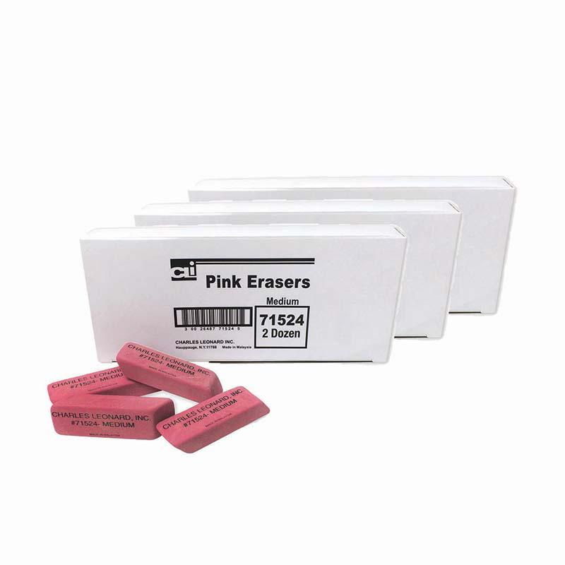 Medium Natural Rubber Pink Wedge Eraser, 24 Per Pack, 3 Packs