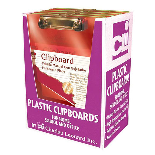 Transparent Plastic Clipboard with Clip and Pull Out Hook, Pack of 12