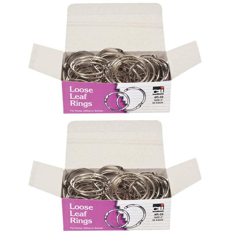 Loose Leaf Rings with Snap Closure, Nickel Plated, 50 Per Box, 2 Boxes