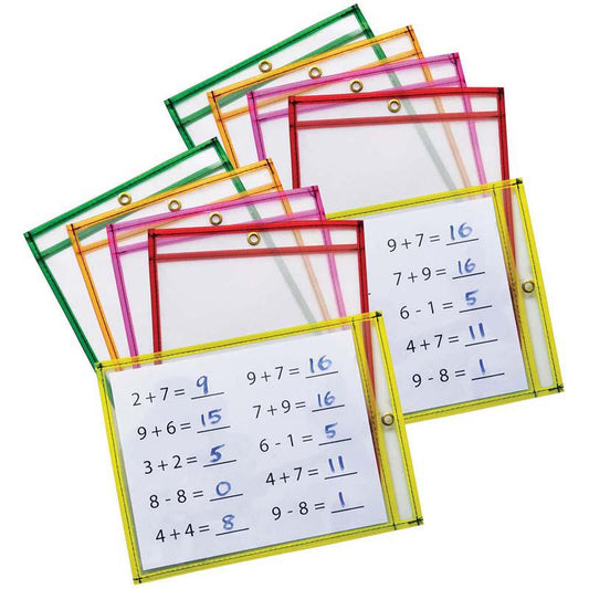 Dry Erase Pockets, 5 Assorted Neon Colors, 10 Pockets Per Pack, 2 Packs