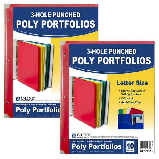 Two-Pocket Poly Portfolio Folder with Three-Hole Punch,10 Per Pack, 2 Packs