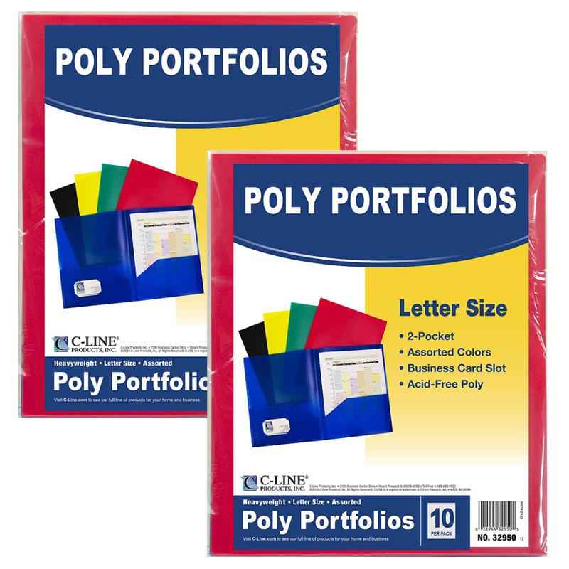 Two-Pocket Poly Portfolio Folder, Primary Colors, 10 Per Pack, 2 Packs