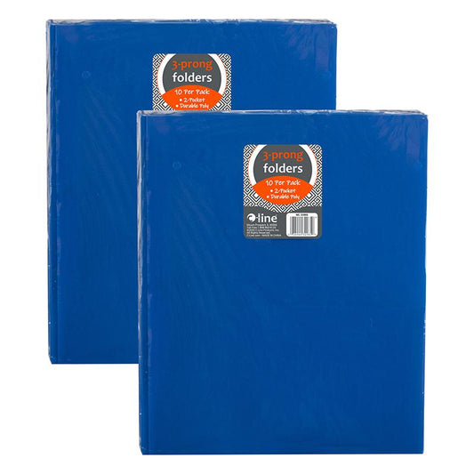 Two-Pocket Poly Portfolio Folder with Prongs, Blue, 10 Per Pack, 2 Packs