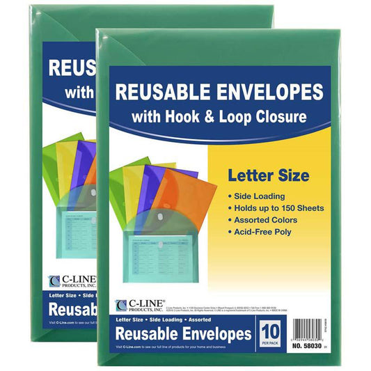 XL Reusable Envelopes, Hook and Loop Closure, 8 1/2 x 11, 10 Per Pack, 2 Packs