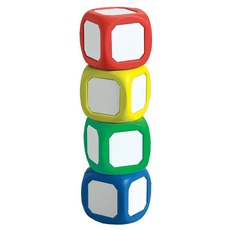 MAGNETIC WRITE-ON WIPE-OFF DICE SET OF 4 SMALL DICE IN ASSORTED COLORS