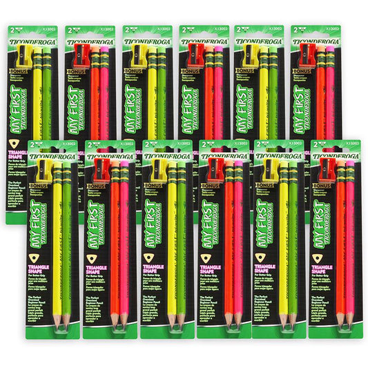 My First Tri-Write Wood-Cased Pencils, Neon Assorted, 2 Per Pack, 12 Packs