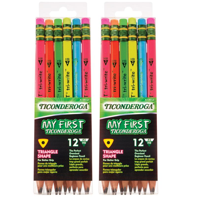 My First Tri-Write Wood-Cased Pencils, Neon Assorted, 12 Per Pack, 2 Packs