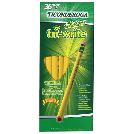 Ticonderoga Laddie Tri-Write Pencil, HB #2, Yellow Barrel, 36/Box