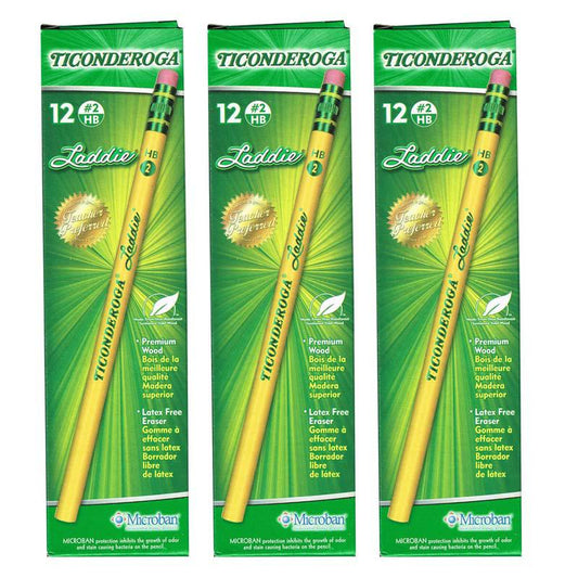 Laddie Intermediate Pencils with Eraser, 12 Per Pack, 3 Packs