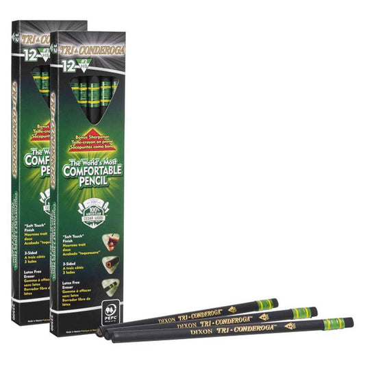 Tri-Conderoga 3-Sided Pencils with Sharpener, 12 Per Pack, 2 Packs