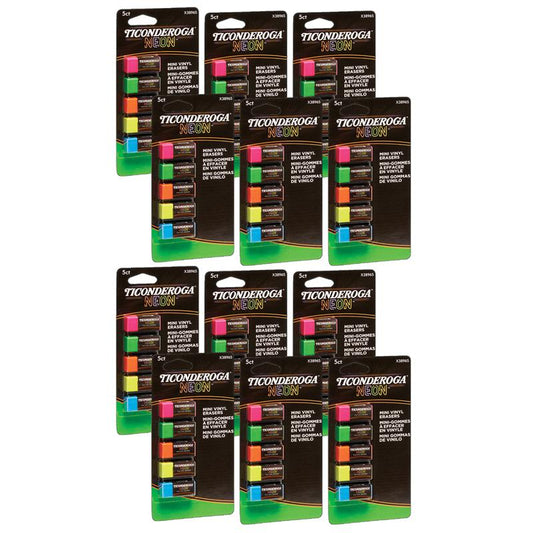 Mini Vinyl Erasers, Neon Assorted, 5 Per Pack, 12 Packs