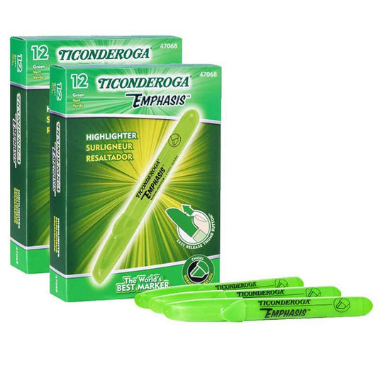 Emphasis Highlighters, Desk Style, Chisel Tip, Green, 12 Per Pack, 2 Packs