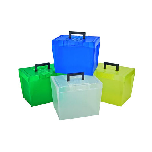 Pendaflex Economy File Box with Handle - External Dimensions: 13.5" Width x 10.3" Depth x 10.9" Height - Plastic - Clear, Yellow, Green, Blue - Document - 1 / Each