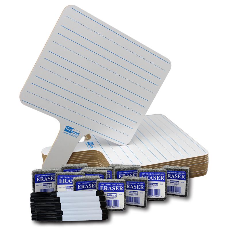 Two-Sided Rectangular Dry Erase Writing Paddles, Pens, Class Pack of 12