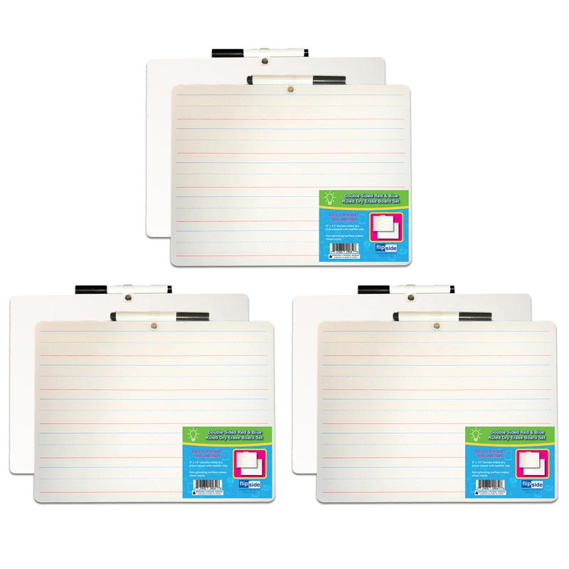 Two-Sided Primary Ruled/Blank Dry Erase Board with Attached Marker, Pack of 3