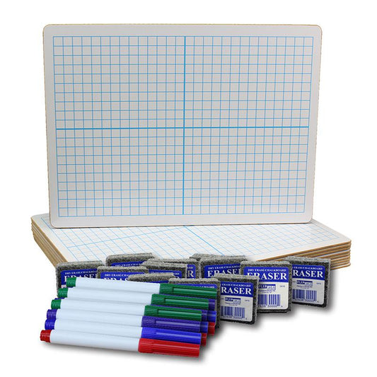 Two-Sided Dry Erase Boards, XY Axis/Plain, Class Pack of 12