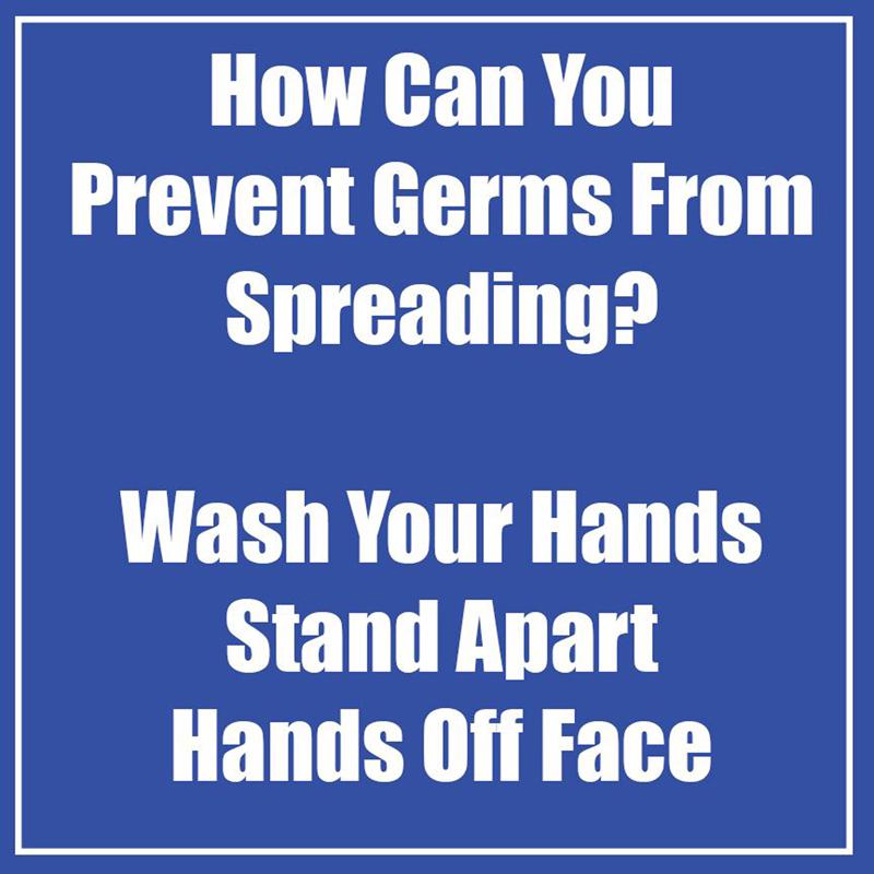 Prevent Germ Spreading Low Tac Wall Stickers, Blue, 11", Pack of 5