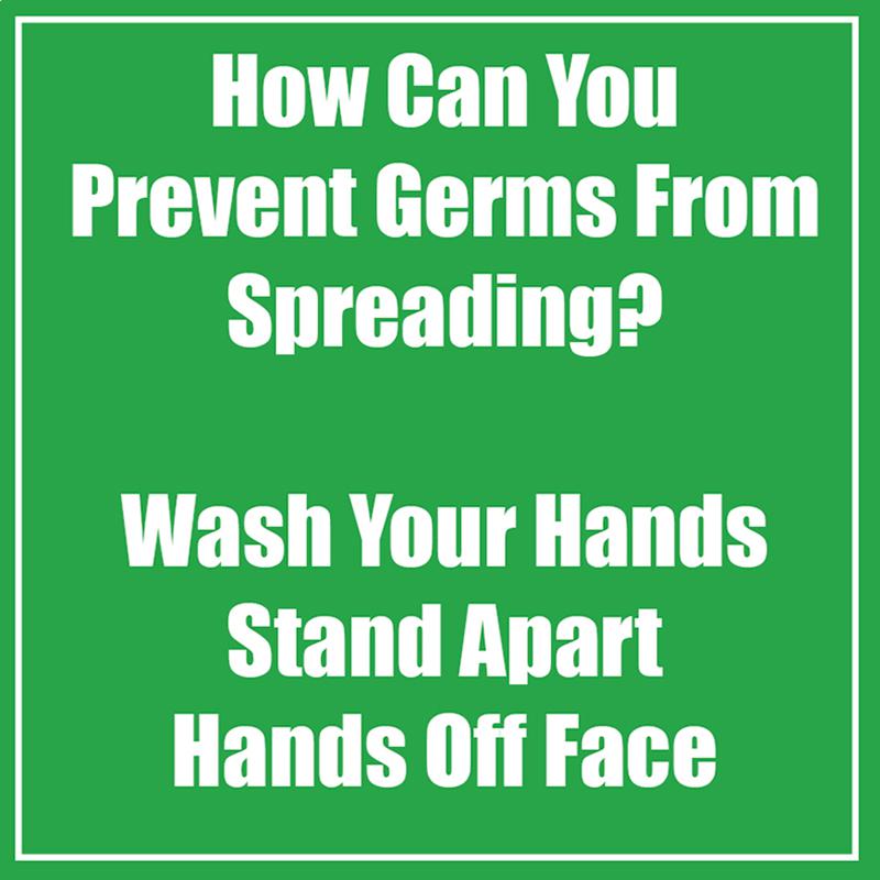 Prevent Germ Spreading Low Tac Wall Stickers, Green, 11", Pack of 5