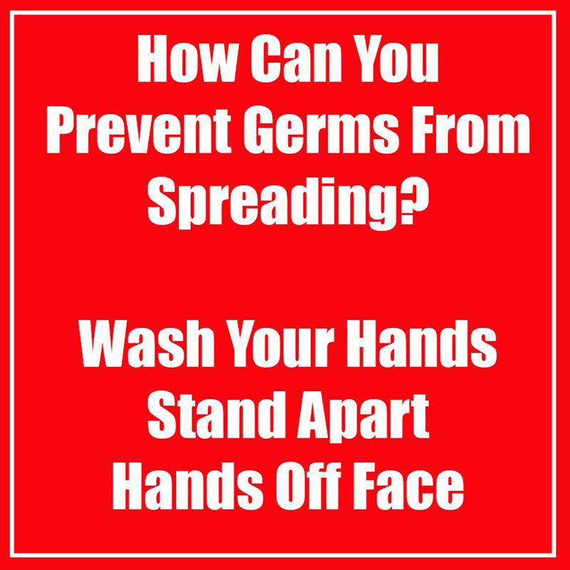 Prevent Germ Spreading Low Tac Wall Stickers, Red, 11", Pack of 5