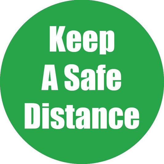 Keep a Safe Distance Anti-Slip Floor Sticker, Green, 11", Pack of 5