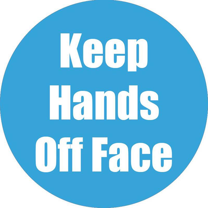 Keep Hands Off Face Anti-Slip Floor Sticker, Cyan, 11", Pack of 5