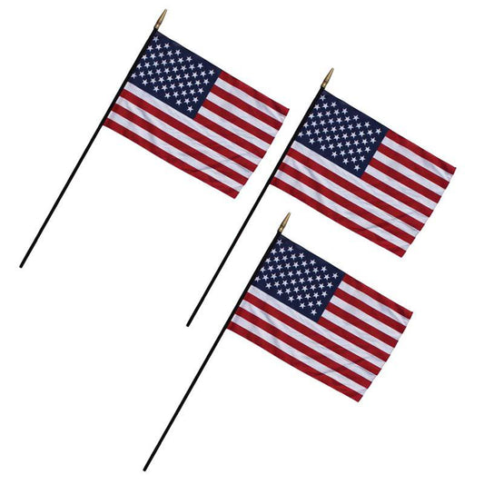 Heritage U.S. Classroom Flag, 12" x 18" Flag, 3/8" x 30" Staff, Pack of 3