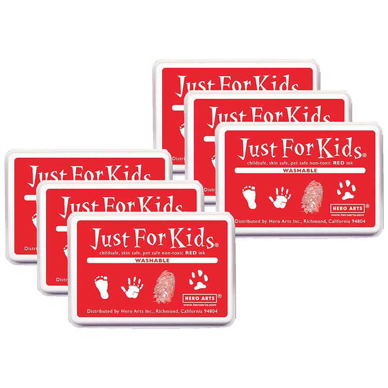 Just for Kids Washable Ink Pad, Red, Pack of 6