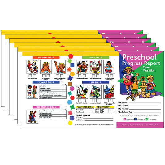 Preschool Progress Report, Three Year Olds, 10 Per Pack, 6 Packs