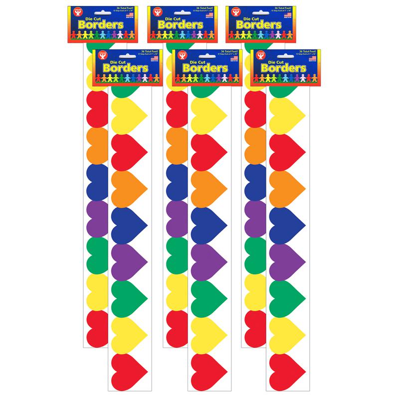 Multi-Color Hearts Border, 36 Feet Per Pack, 6 Packs