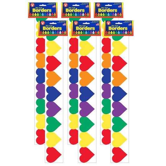 Multi-Color Hearts Border, 36 Feet Per Pack, 6 Packs