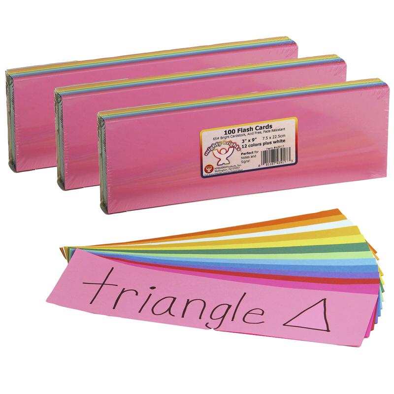 Bright Flash Cards, 3" x 9", 100 Per Pack, 3 Packs