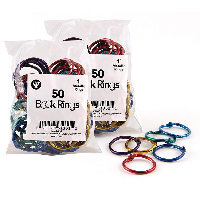 Metallic Book Rings, 1", 50 Per Pack, 2 Packs