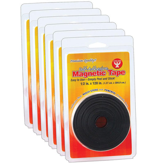 Self-Adhesive Magnetic Tape Roll, 1/2" x 120", Pack of 6