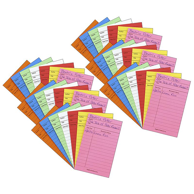 Bright Library Cards, Assorted Colors, 50 Per Pack, 6 Packs