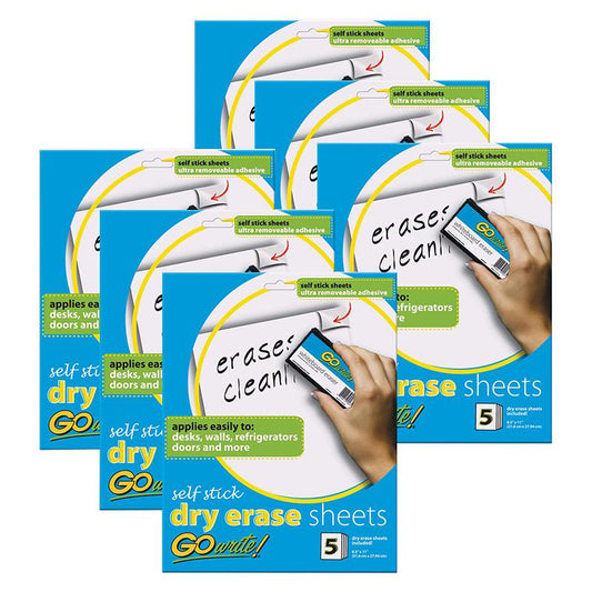 Dry Erase Sheets, Self-Adhesive, White, 8-1/2" x 11", 5 Sheets Per Pack, 3 Packs