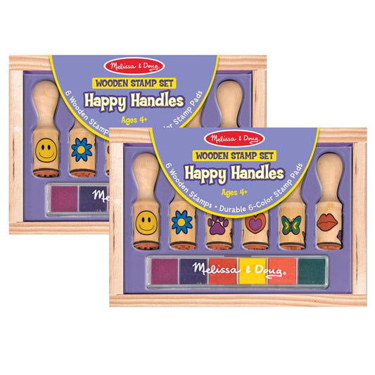 Happy Handle Wooden Stamp Set, 6 Stamps & Stamp Pad Per Set, 2 Sets