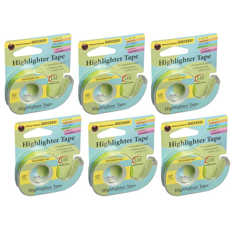 Removable Highlighter Tape, Yellow, Pack of 6