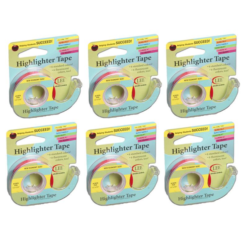 Removable Highlighter Tape, Pink, Pack of 6