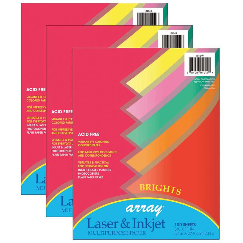 Bright Multi-Purpose Paper, 5 20 lb., 8-1/2" x 11", 100 Sheets Per Pack, 3 Packs