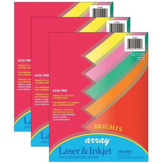 Bright Multi-Purpose Paper, 5 20 lb., 8-1/2" x 11", 100 Sheets Per Pack, 3 Packs