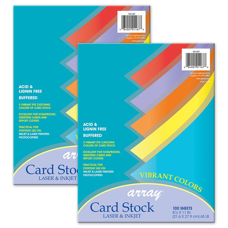 Vibrant Card Stock, 5 8-1/2" x 11", 100 Sheets Per Pack, 2 Packs